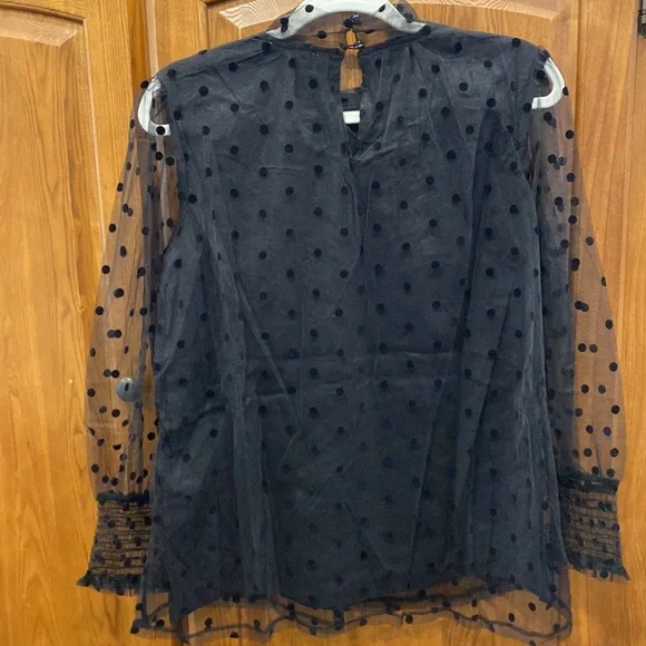 NWOT First Love Black Sheer Polka Dot Blouse size small - Picture 6 of 8
